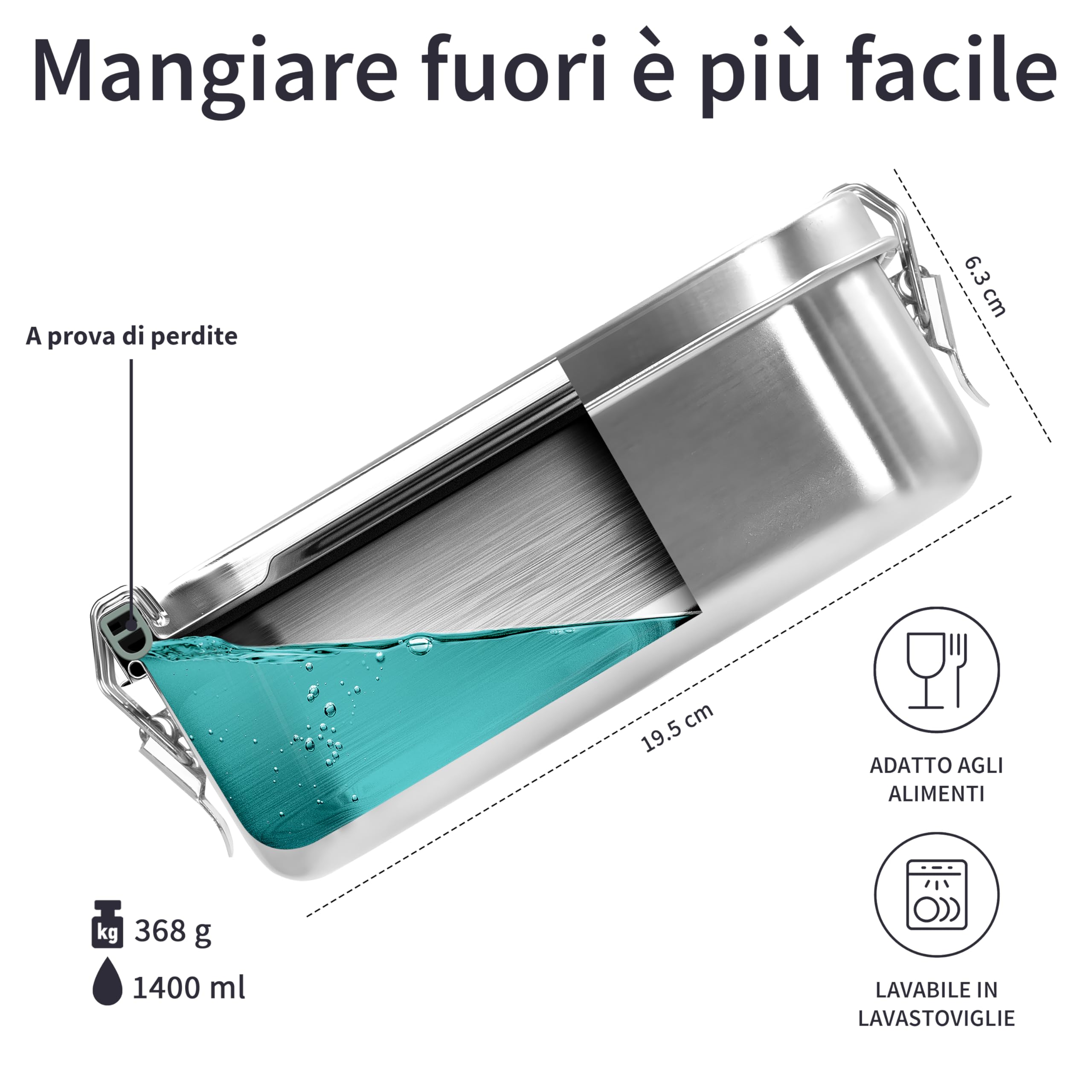 Bambaw Portapranzo 1400 ml in Acciaio | Porta Pranzo Riscaldabile | Separe Divisorio Interno | Portapranzo Grande Ecologico | Contenitore Ermetico Grande | Kit Pranzo Ufficio | Lunch Box Acciaio