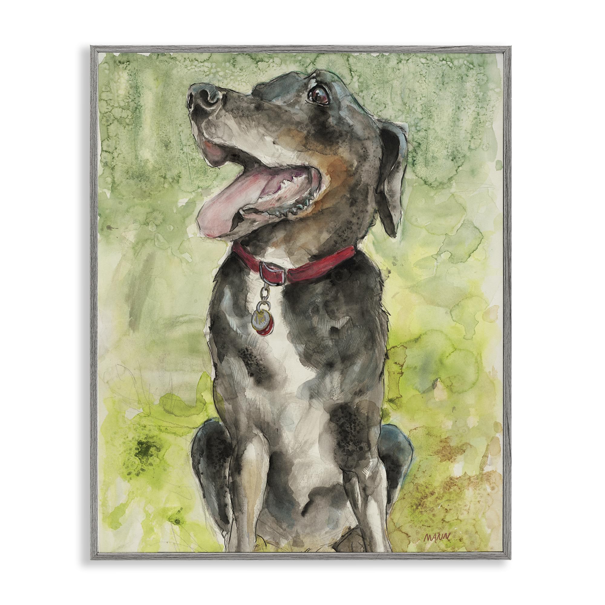 Stupell Industries Dog Watercolor Portrait Loyal Happiness 'A Dog's Happiness'| Framed Giclee Art