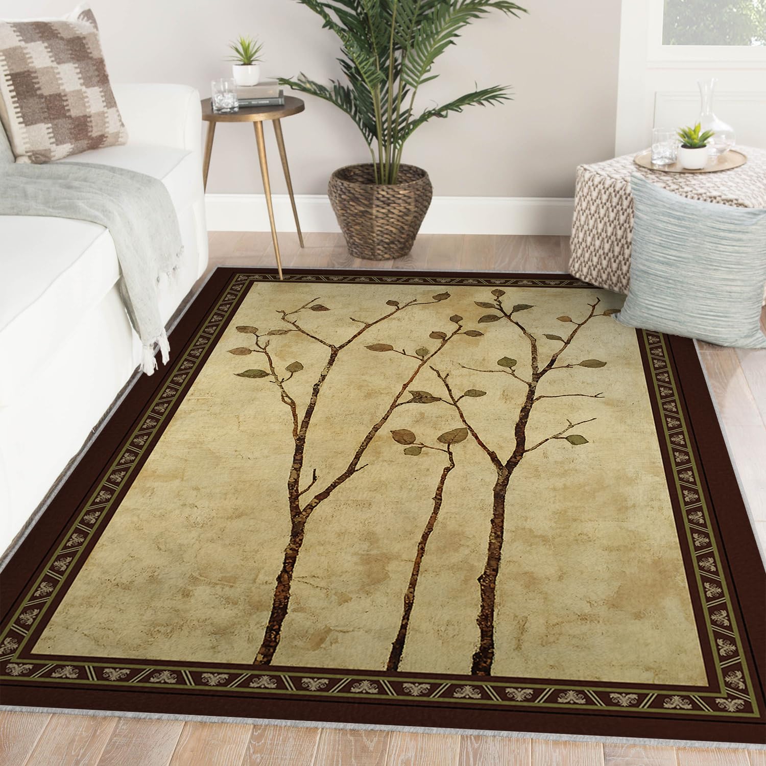 Tapis à poil bas shabby chic 160x230cm marron rustique pour salon