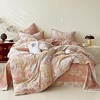 Vista 27 de VM VOUGEMARKET - Juego de funda de edredón floral rosa, Queen, 3 piezas, ropa de cama de algodón para niñas estilo campestre romántico, con cierre