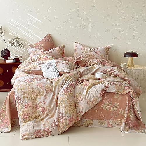 Miniatura 27 de VM VOUGEMARKET - Juego de funda de edredón floral rosa, Queen, 3 piezas, ropa de cama de algodón para niñas estilo campestre romántico, con cierre