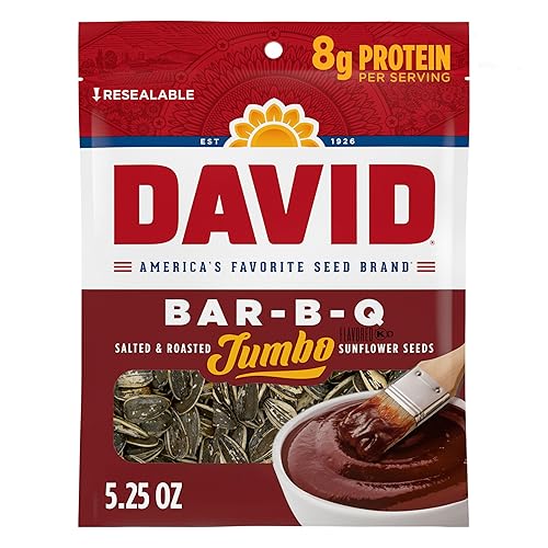 DAVID Seeds Semillas de girasol jumbo Bar-B-Q tostadas y saladas, aptas para dieta cetogénica, 5.25 onzas