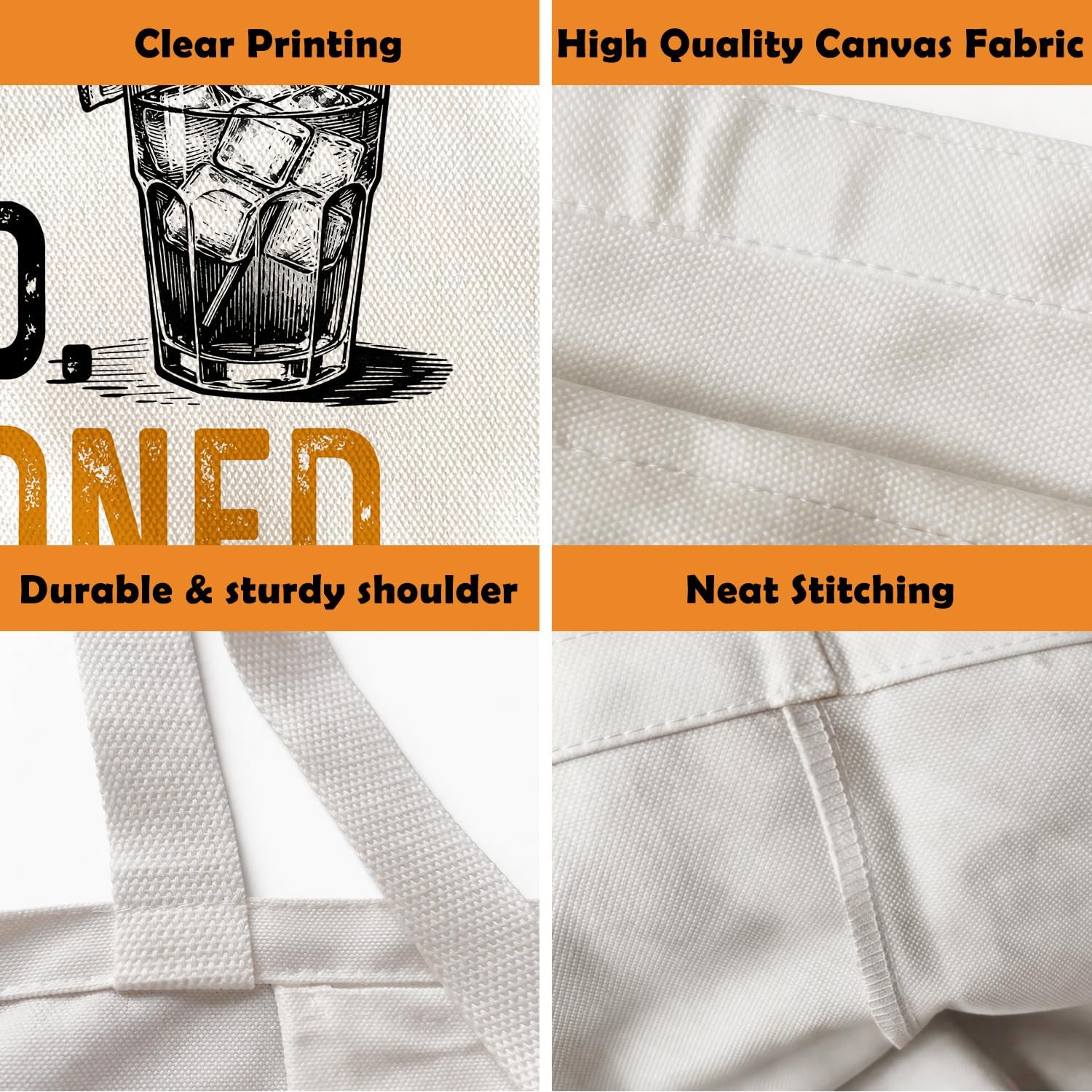 Old Fashioned Canvas Tote Bag, Cocktail Gift, Whiskey Tote Bag for Men | Inner Pocket, Large Capacity, Lightweight, Durable Shoulder Tote Bag, Reusable Grocery Tote Bag for Shopping Work Travel
