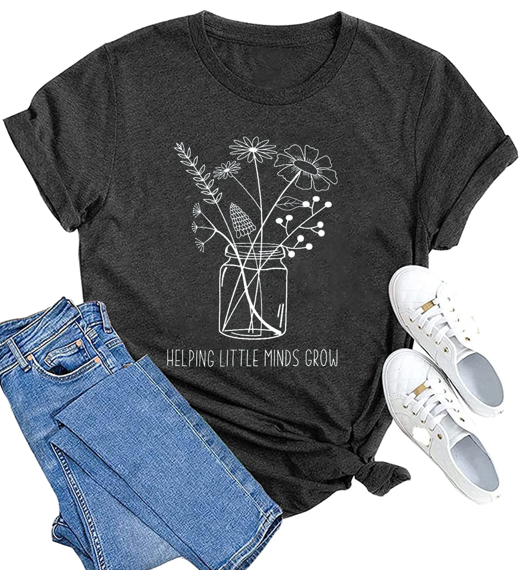 ASTANFYTeacher Shirt Women Helping Little Minds Grow Teacher Shirt Wildflower Shirt for Teacher Special Education Inspirational Tee