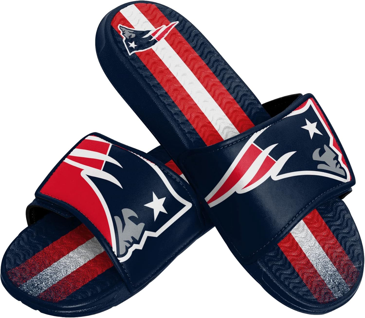 FOCO mens NFL Team Stripe Logo Athletic Sport Shower Flip Flop Sandals Gel Slides