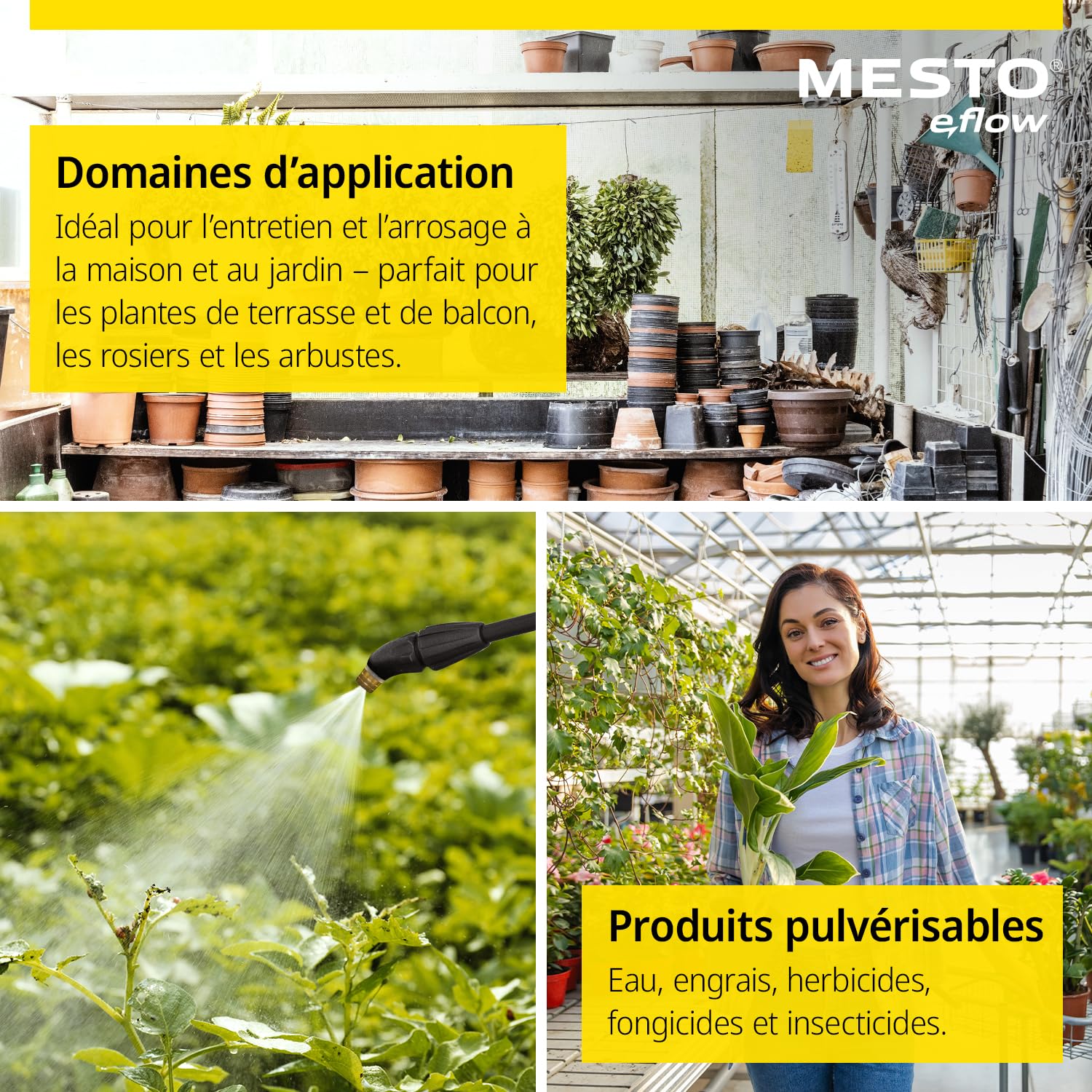 MESTO e.Flow e.Flori Compact Pulvérisateur à Batterie 3 L | Pulverisateur Electrique 1,4 Bar | Pulverisateur de Jardin électrique à Main avec Pompe intégrée pour Eau, Engrais et désherbage