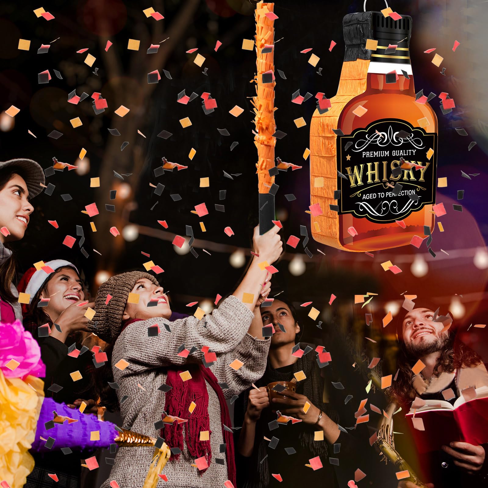 Panelee Pignatta per Adulti con Bastone Coriandoli e Benda con Nappina Set di Pentolaccia a Tema di Bottiglia di Tequila Birra Champagne Whisky Pinata per Donna Uomo Addio al Celibato Festa Matrimonio