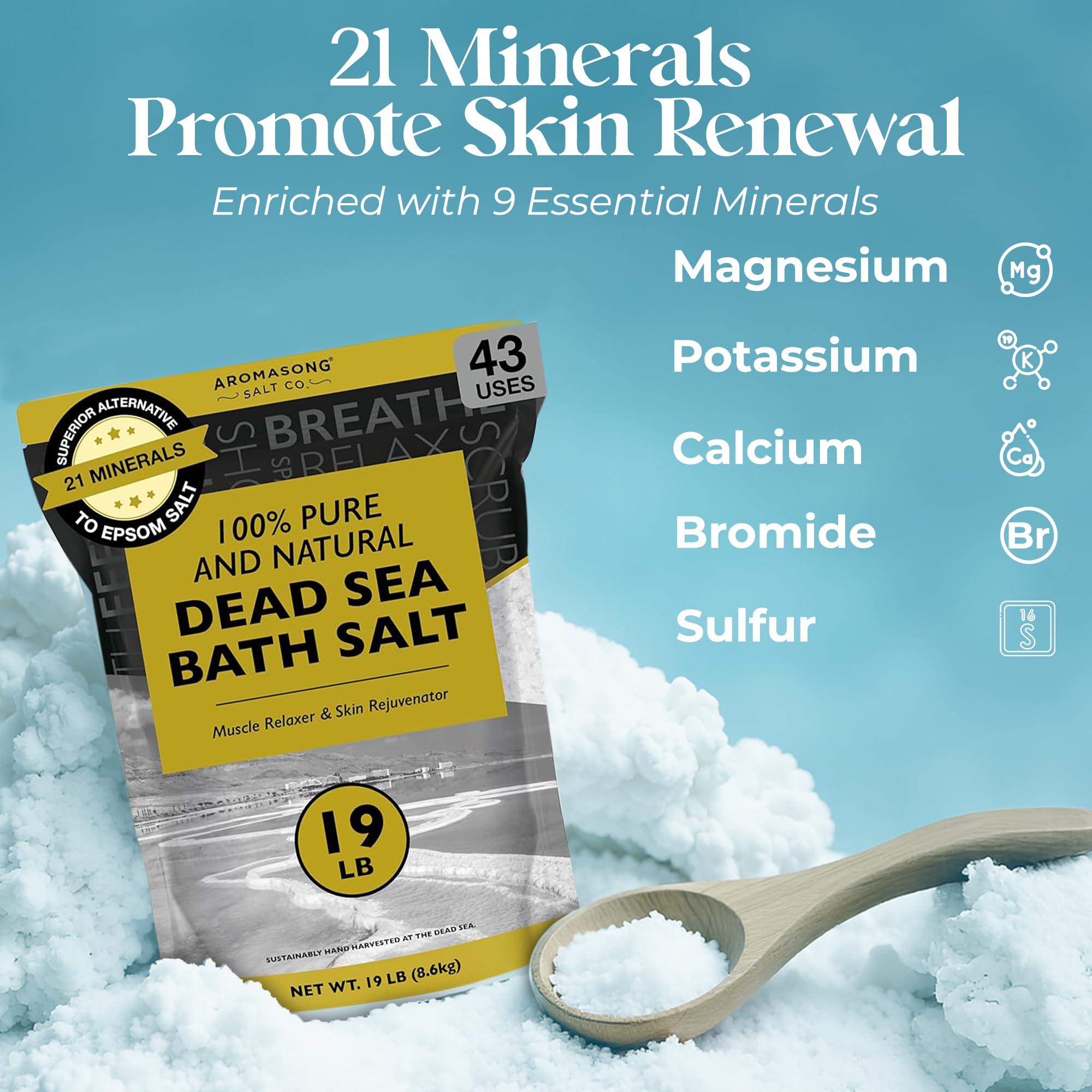 Aromasong Dead Sea Salt for Soaking – Coarse Grain Bath Salt Soak – 40 kg – odnawialne opakowanie – pozostawia skórę miękką i miękką sól Epsom