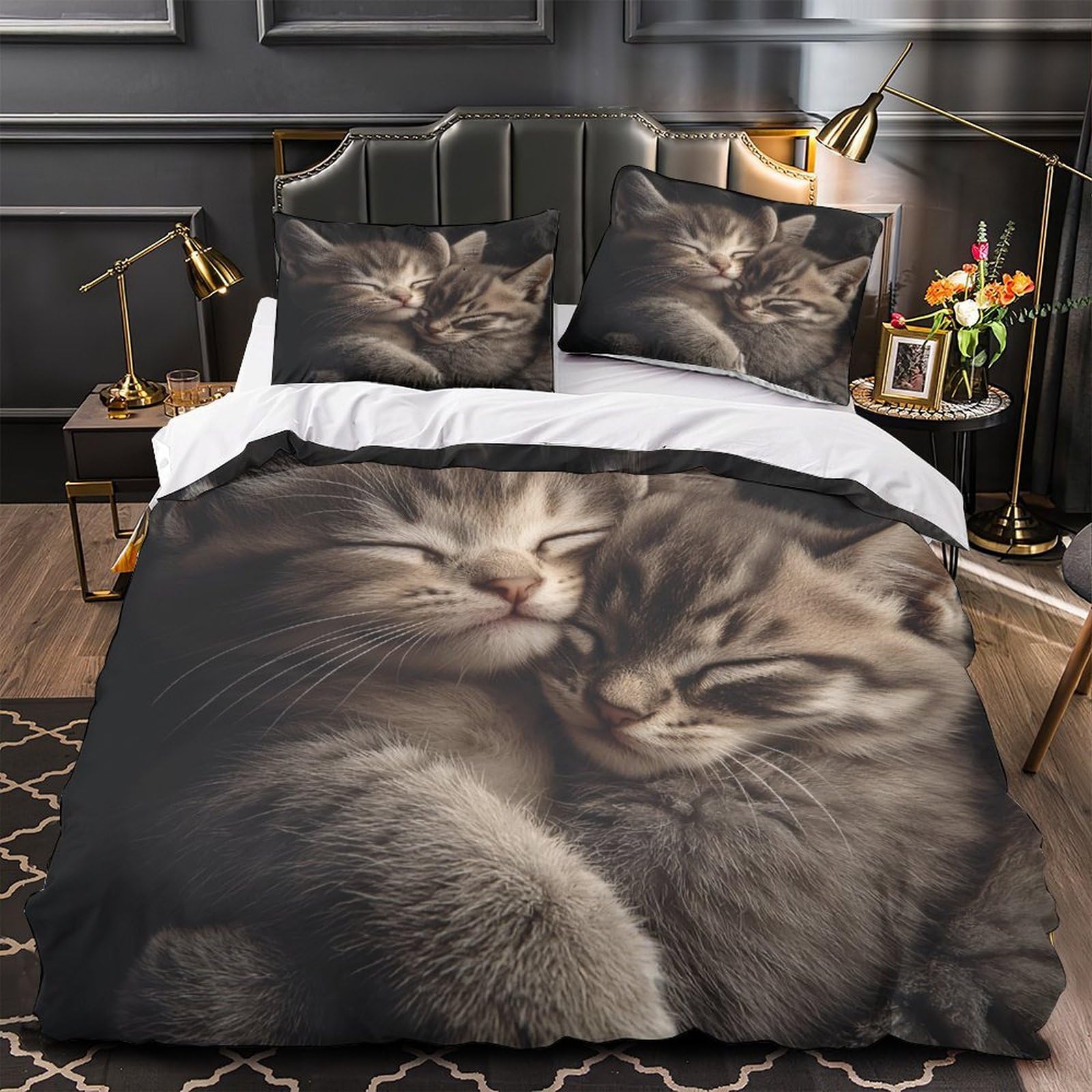Housse de couette chatons endormis en microfibre 135x200 cm pour lit simple enfant