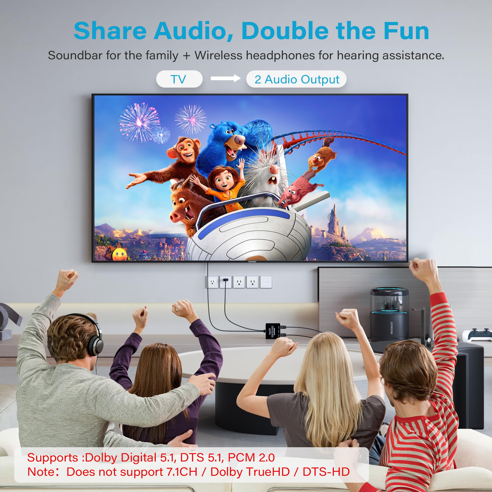 Sdoppiatore audio ottico digitale a 2 vie, 1 ingresso e 2 uscite, Toslink SPDIF in fibra ottica con alimentazione USB, LPCM 2.0, PCM, Dolby, DTS 5.1 per HDTV, Home Theater, Soundbar, ricevitore
