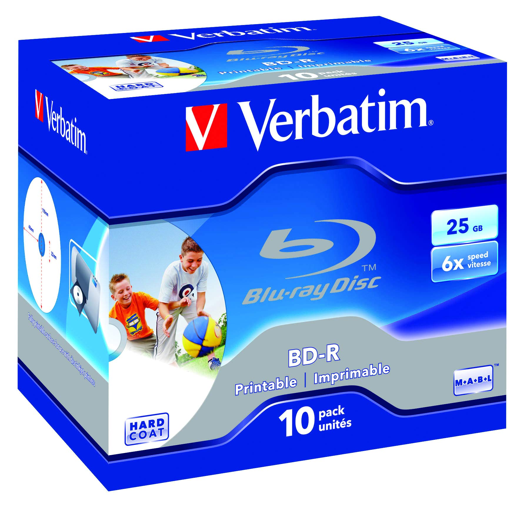 Verbatim BD-R Single Layer Blanks 25GB Blu-ray Disc with 6x Write Speed, Pack of 10, Large Printable Blu-ray Discs for Video and Audio Files