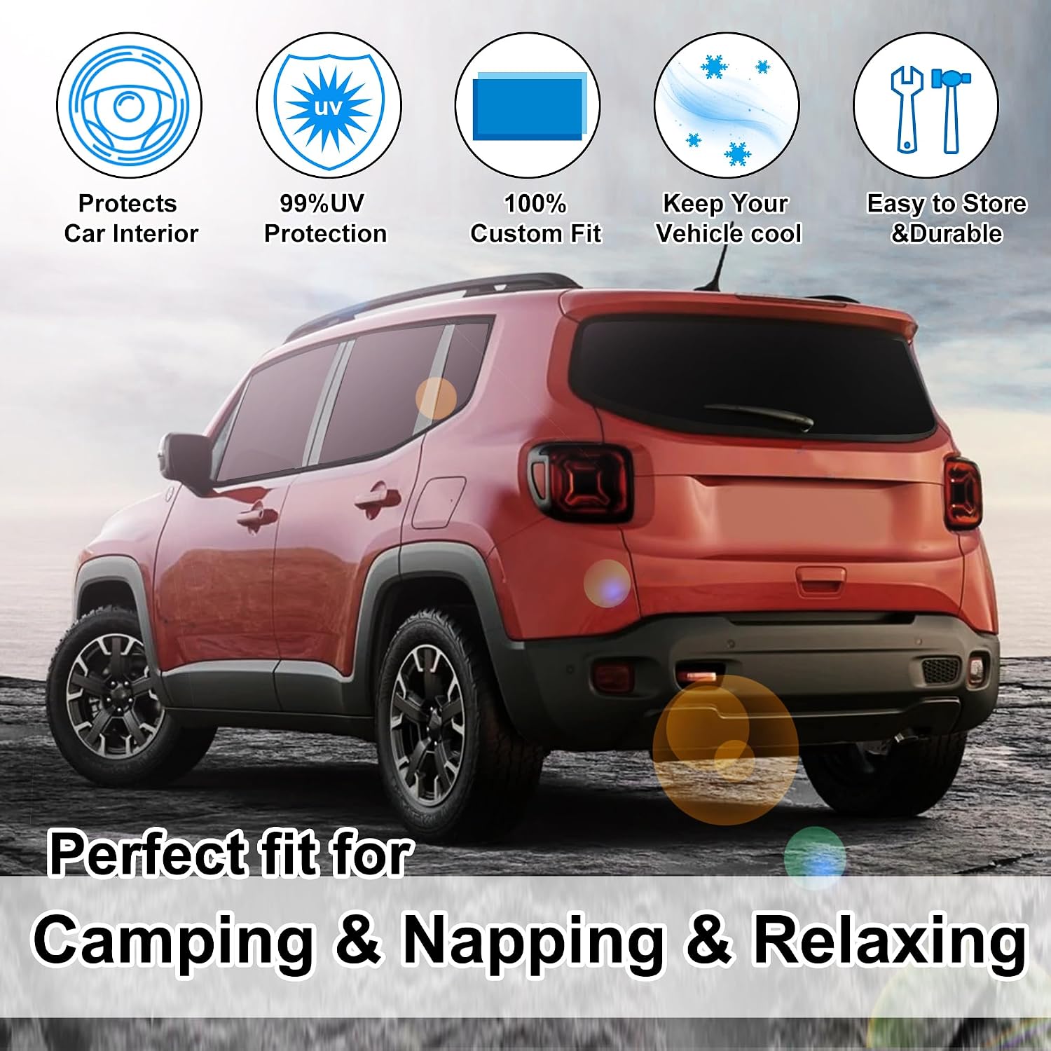 TINGLU Window Shades for Jeep Renegade 2015-2024 Accessories Car Side Full Windows Rear Triangular Windshield Sun Shade Sun UV Rays Privacy Protection for Camping Napping 8PCS