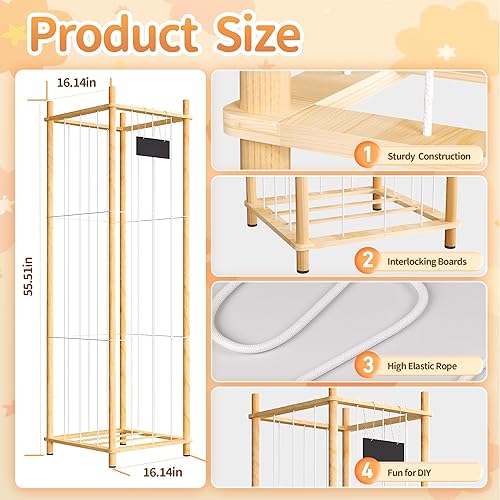 Miniatura 2 de Almacenamiento y organizador de animales de peluche, soporte de zoológico de madera gruesa, jaula de juguetes de felpa de capacidad extra grande