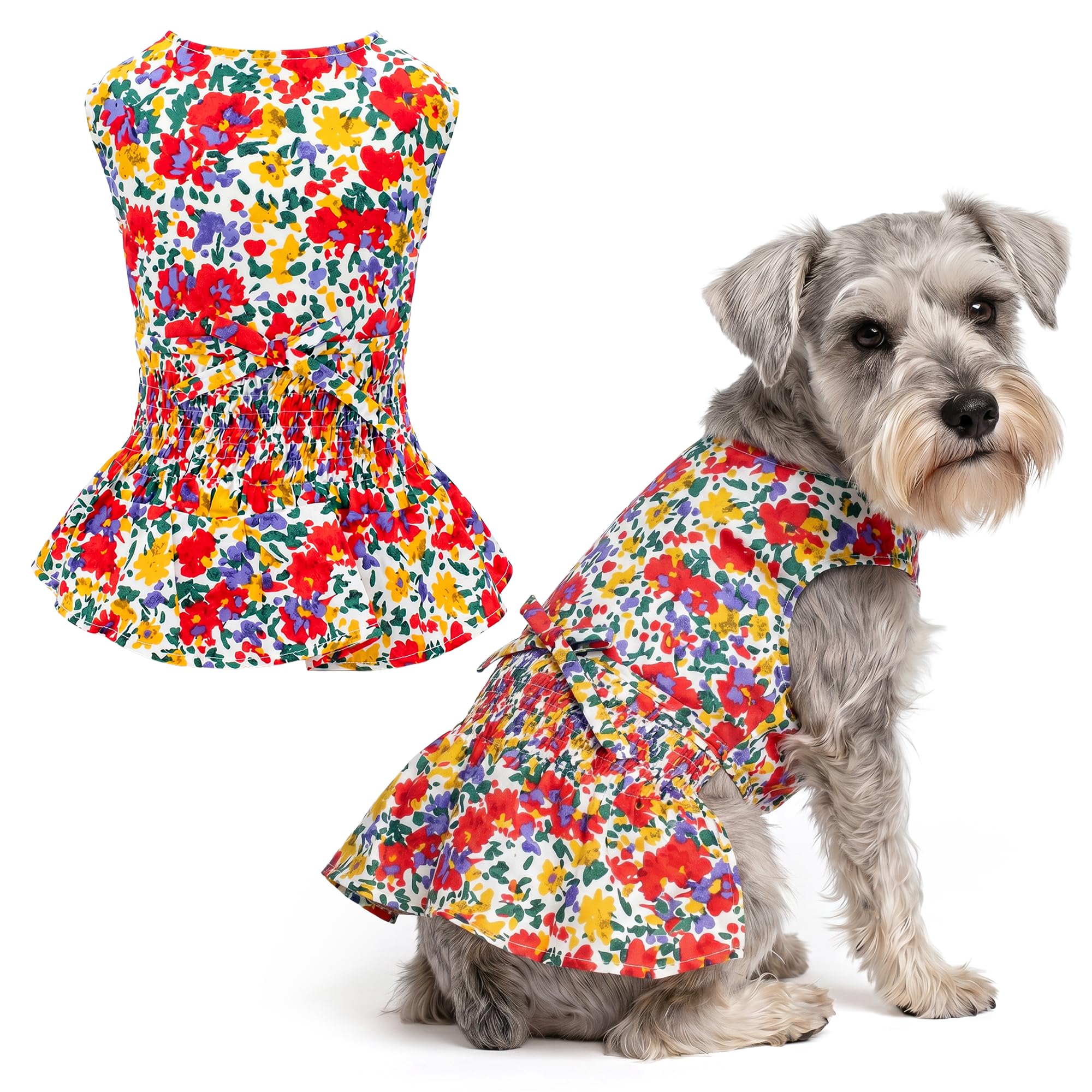 Parisian Pet Floral Dog Dress - 100% Cotton Summer Clothes for Large Dogs Girl - Ruched Waist Pet Dress - Stylish Printed Beach Dog Outfit - Lightweight Puppy Clothes - Sleeveless Dresses for Dogs โ image 1