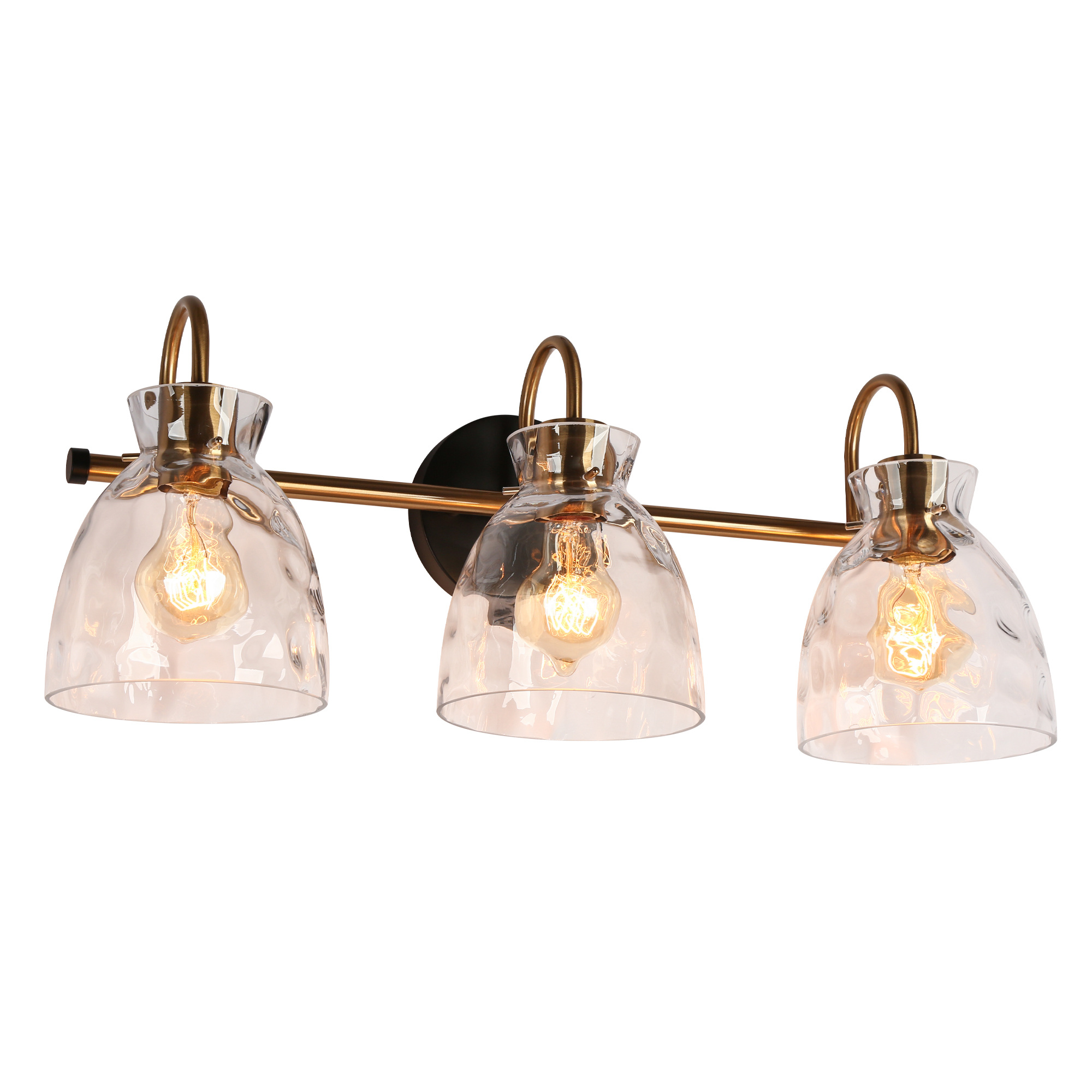 Image of KSANA Black Gold Bathroom Light Fixtures, 3 Light Modern Vanity Lights with Textured Glass Mid-Century Bathroom Vanity Lighting for Bedroom, Kitchen, Powder Room, Black & Electroplated Brass Finish