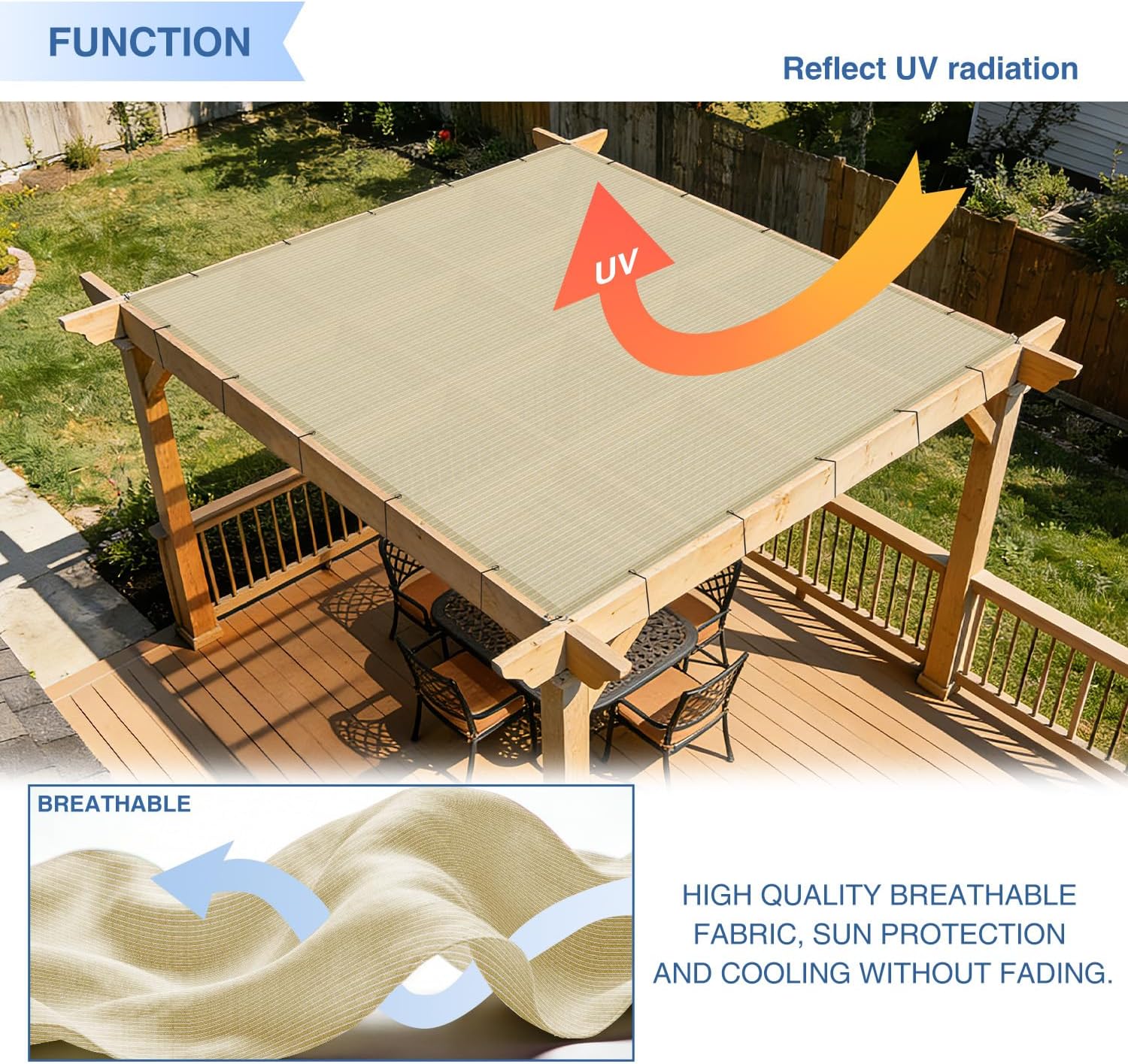 E&K Sunrise 4' x 10' Sun Shade Sail Straight Edge Rectangle Canopy Shade Cover with D-Ring Grommets UV Block for Outdoor Pergola Backyard Garden Patio Deck (Beige)
