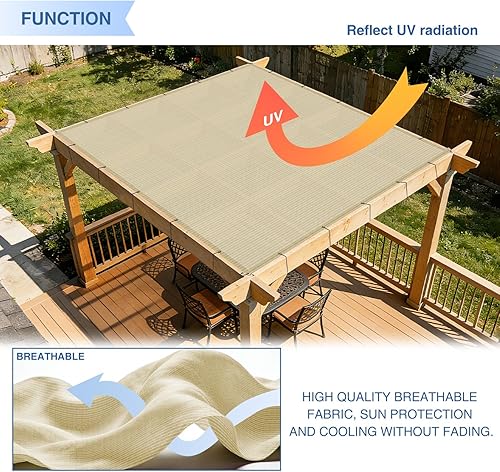 Vista 4 de E&K Sunrise - Toldo rectangular de 20 x 30 pies, con ojales de anillo en D, bloqueo UV, para pérgola, patio trasero, jardín, terraza (beige)