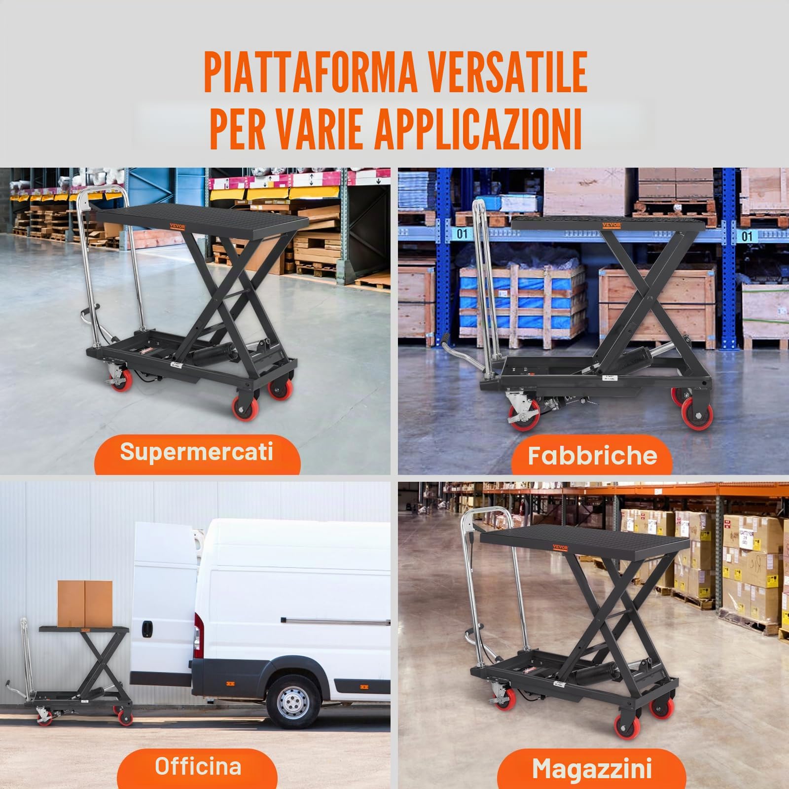 VEVOR Carrello Elevatore Idraulico, Capacità 230kg, Altezza di Sollevamento 220-720 mm, Piattaforma Elevatore Manuale a Forbice Singola con Cuscinetto Antiscivolo, Carrello Idraulico a Forbice Nero