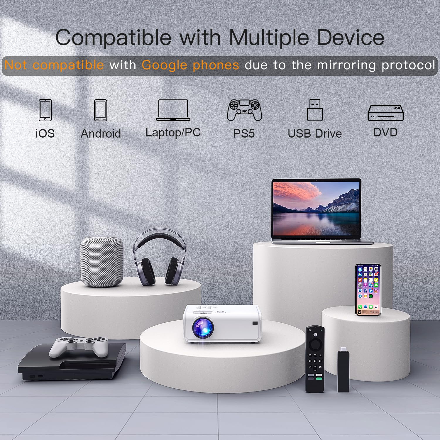AuKing 2500ANSI 4K Outdoor Projector with WiFi and Bluetooth, 6D/4P Keystone, 50% Zoom, 300" Movie Projector for Laptop/HDMI/USB/TV Box/Android/iOS view 6