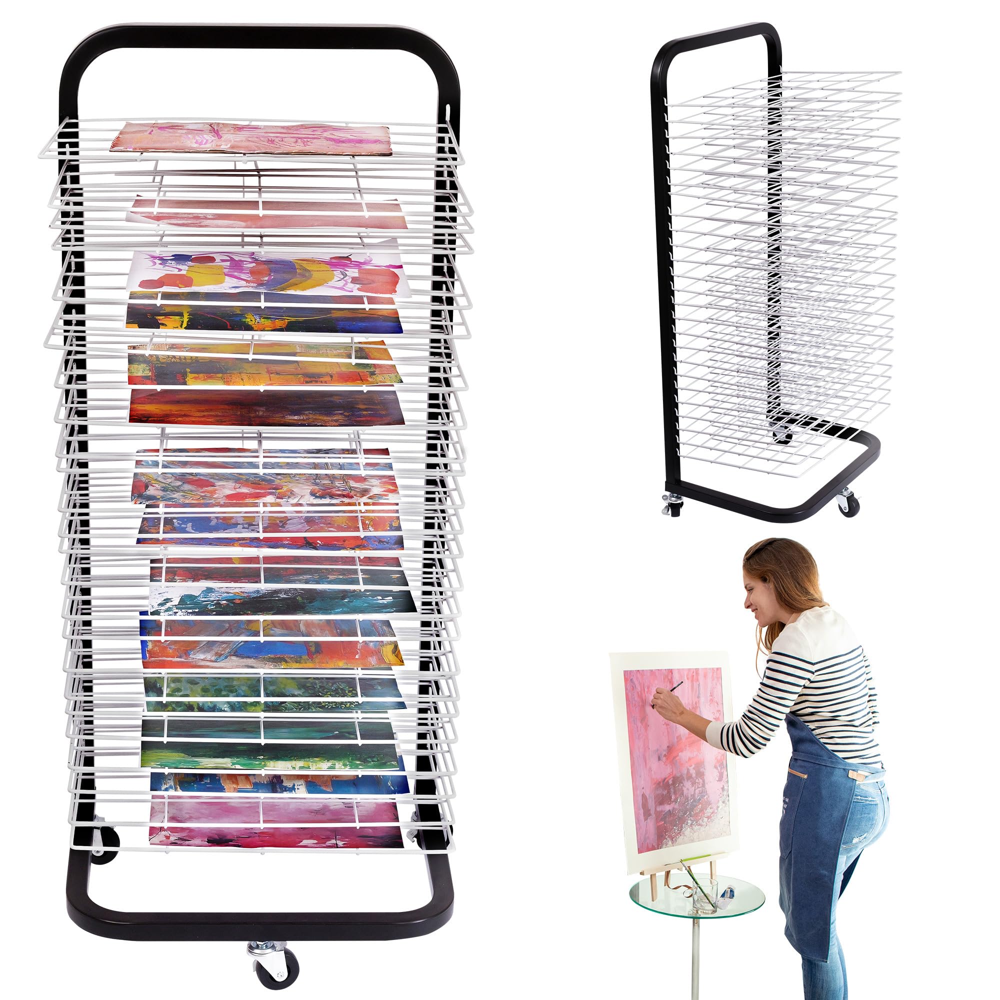 Art Drying Rack For Classroom | Functional & Mobile Paint Drying Rack | 25 Removable Shelves | Canvas Rack Art Storage | Painting Drying Rack With Wheels | Stack Rack For Painting, Drawings, And More
