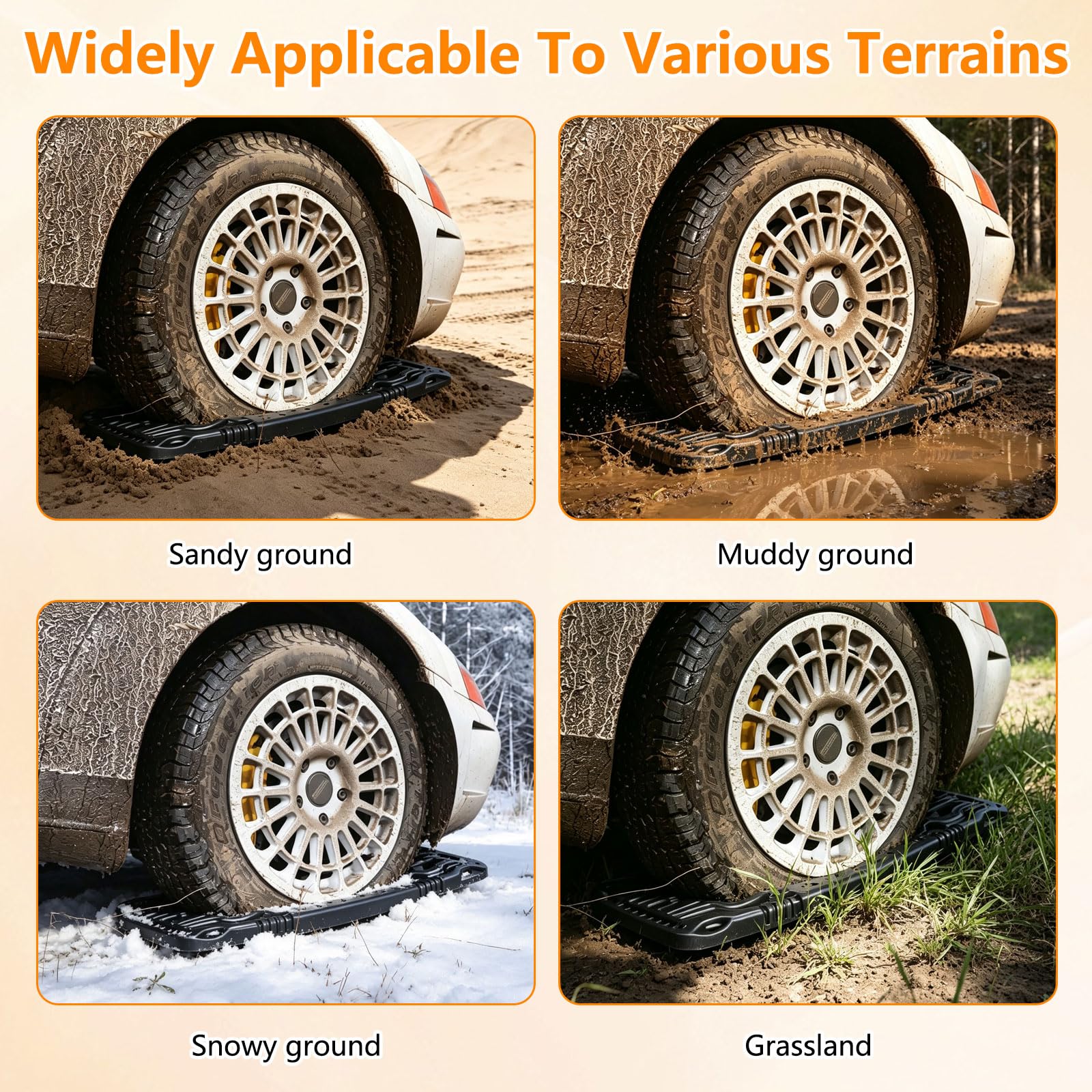 Offroad-Traktionsbretter – 104 cm lange, hochbelastbare Bergungsbretter mit 10 Tonnen Tragfähigkeit – 2 Stück robuste Notfall-Reifentraktionsgeräte für Offroad-Sand, Schnee und Schlamm