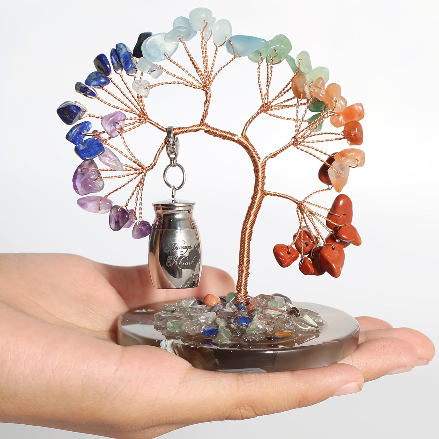 Small Urn for Human Ashes Keepsake,Stainless Steel Mini Urns for Human Ashes with Rainbow Crystal Tree Decoration Cremation Ashes Memorial Gifts for Sharing Ashes Mini Keepsake Urn