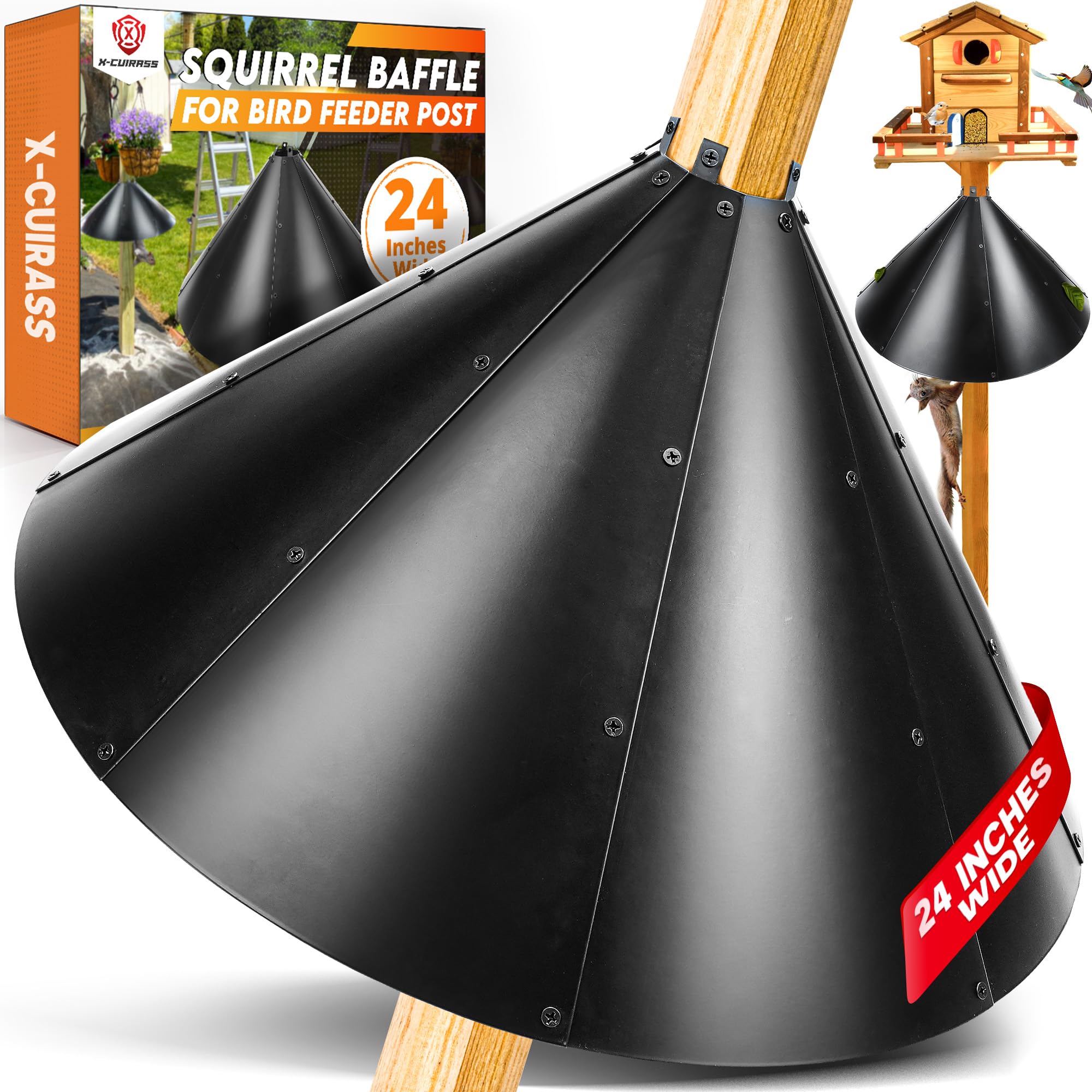 Photo 1 of [Upgraded] 24” Squirrel Baffle for 4x4’’ Post, 0.7mm Thick Deflector for Bird Feeder Post, Anti-Rust Steel Squirrel Guard Stopper for Wooden Pole, Squirrels and Raccoons Proof Barrier for Bird House