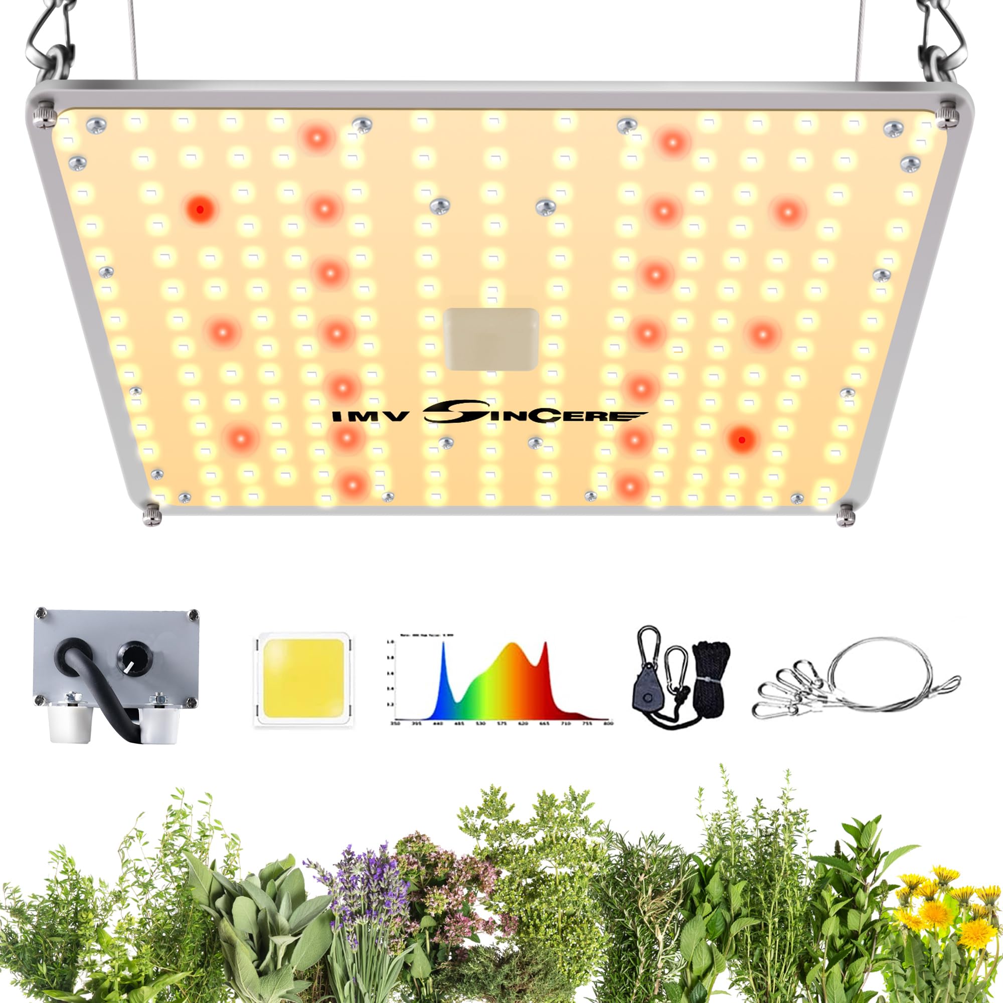 IMVSINCERE LED Grow Lights, 2025 100W Full Spectrum Grow Light with Samsung LM301 Diodes, Seedling, Veg & Bloom, Dimmable Sunlike for Indoor Plants 3x3 Grow Tents High PPFD