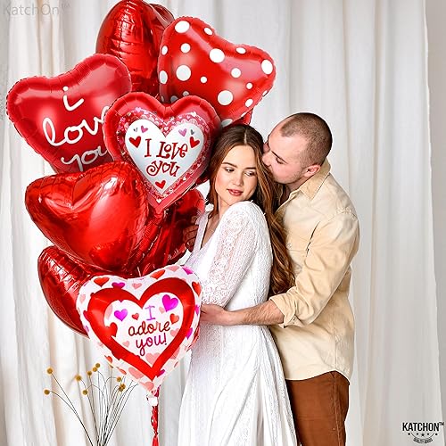 Miniatura 4 de KatchOn, Juego de decoración de globos de corazón rojo de 18 pulgadas, paquete de 12 globos con texto en inglés "I Love You", decoraciones del día