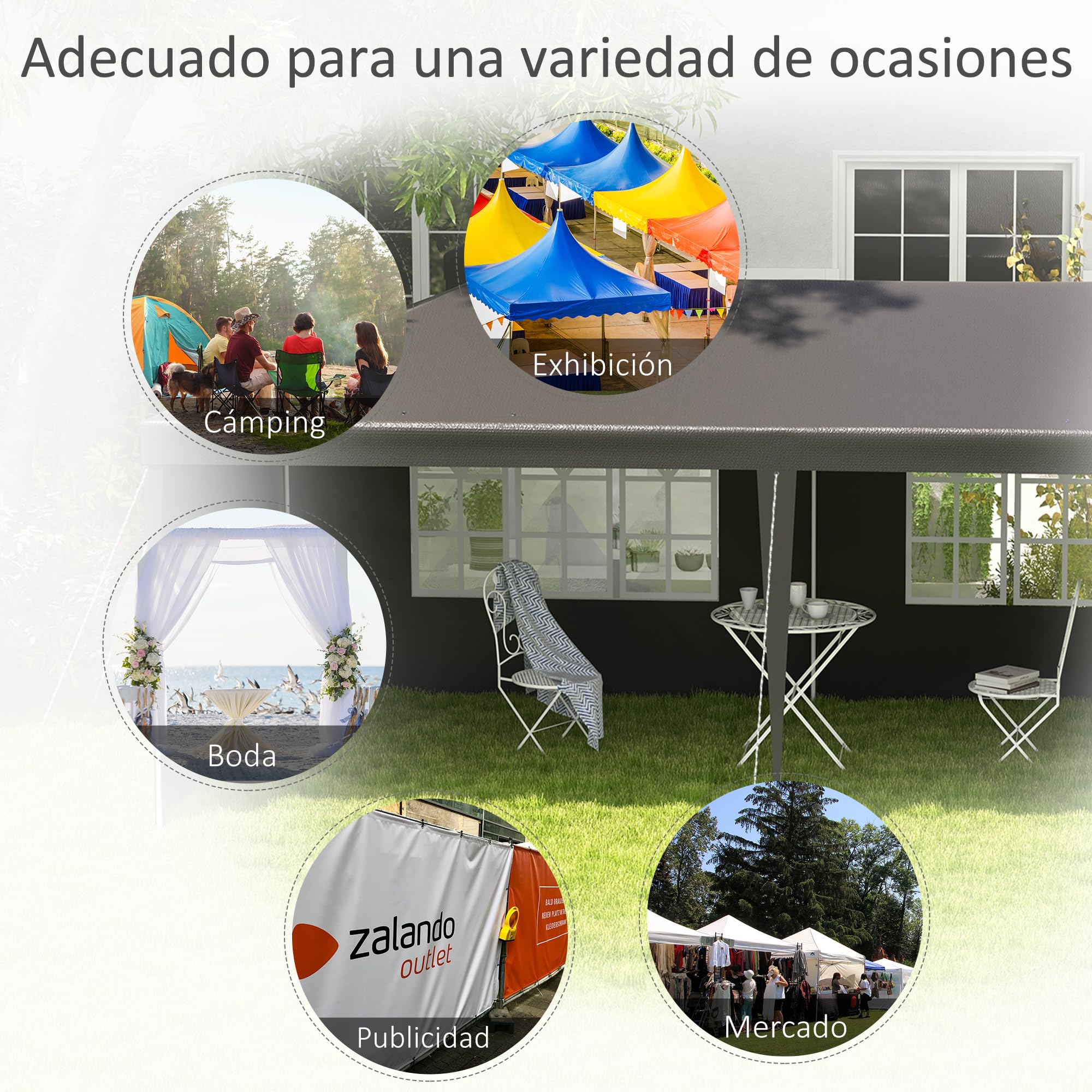 Outsunny Carpa de Jardín 6x3 m Cenador Pabellón de Jardín con 4 Paredes Laterales y 2 Ventanas Visibles, Marco de Acero, Anti-UV, Impermeable, Gazebo para Patio, Exterior, Camping, Gris Oscuro