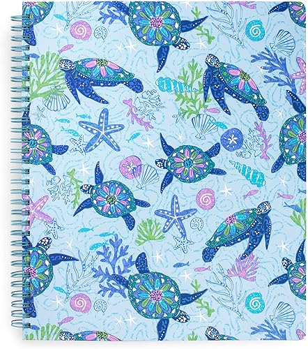 Cuaderno de espiral grande azul, papel rayado universitario, 11 x 9.5 pulgadas con bolsillo y 160 páginas rayadas, sueño de tortuga