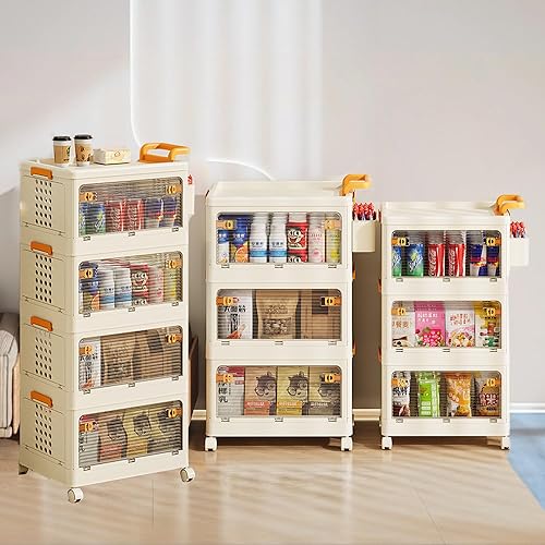 Miniatura 7 de Contenedores de almacenamiento de 58 cuartos de galón con tapas, carrito de almacenamiento apilable con puertas transparentes, carrito de