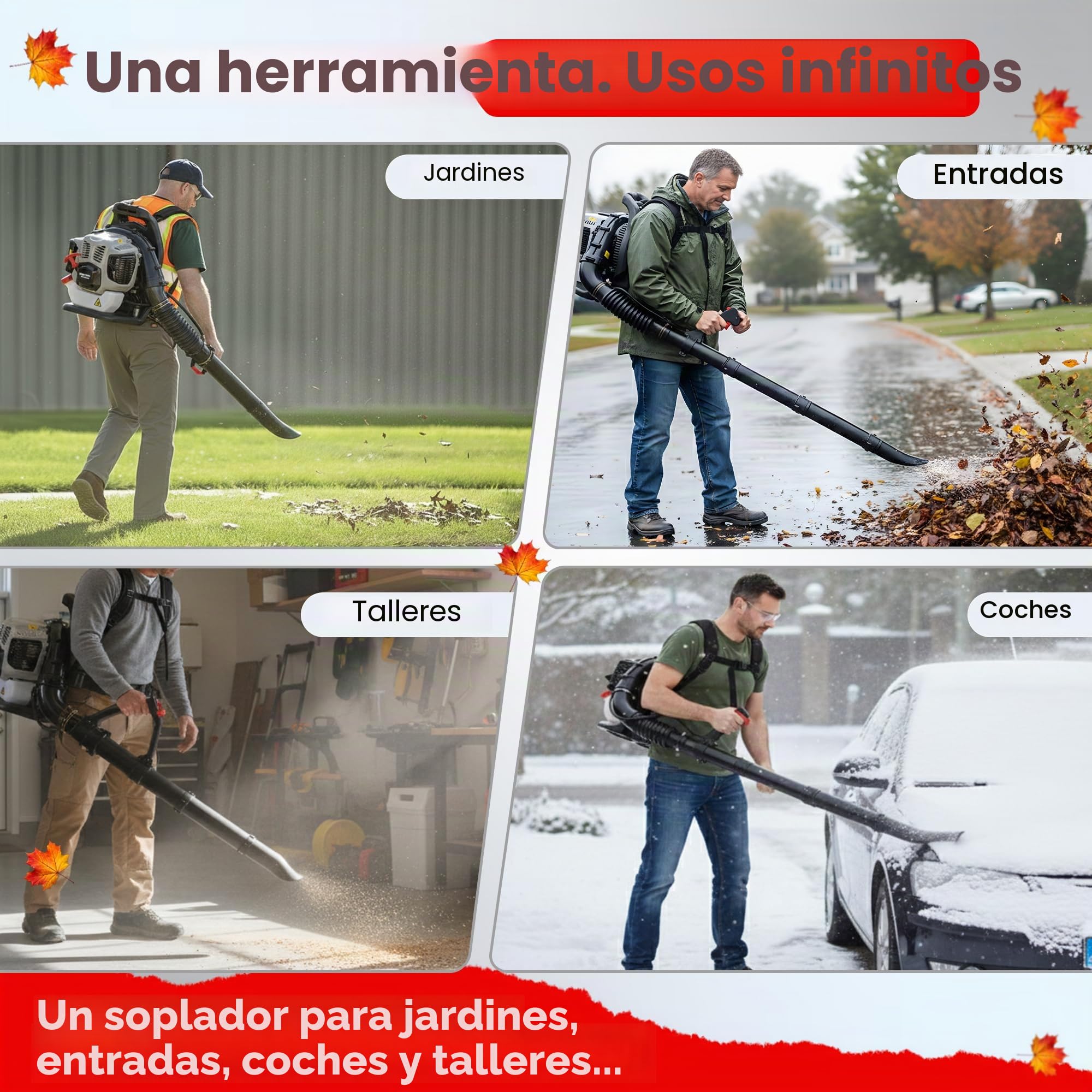 SHAYN Mochila sopladora de hojas de gasolina de 52 cc, fácil arranque, 170 MPH, potente soplador de hojas, gasolina, 890 CFM, antivibración, arnés acolchado, soplador de jardín de 2 tiempos para hojas
