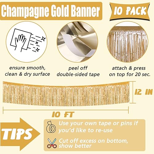 Miniatura 2 de Paquete de 6 unidades de 10 pies de guirnalda de flecos de aluminio con banderines de oropel metálico, cortina colgante para pared, telones de fondo