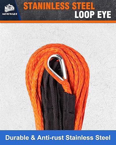 Miniatura 4 de METOWARE Kit de cuerda de cabrestante sintética, línea de cable de cabrestante de 14 pulgadas x 50 pies, 10,000 libras con gancho de funda