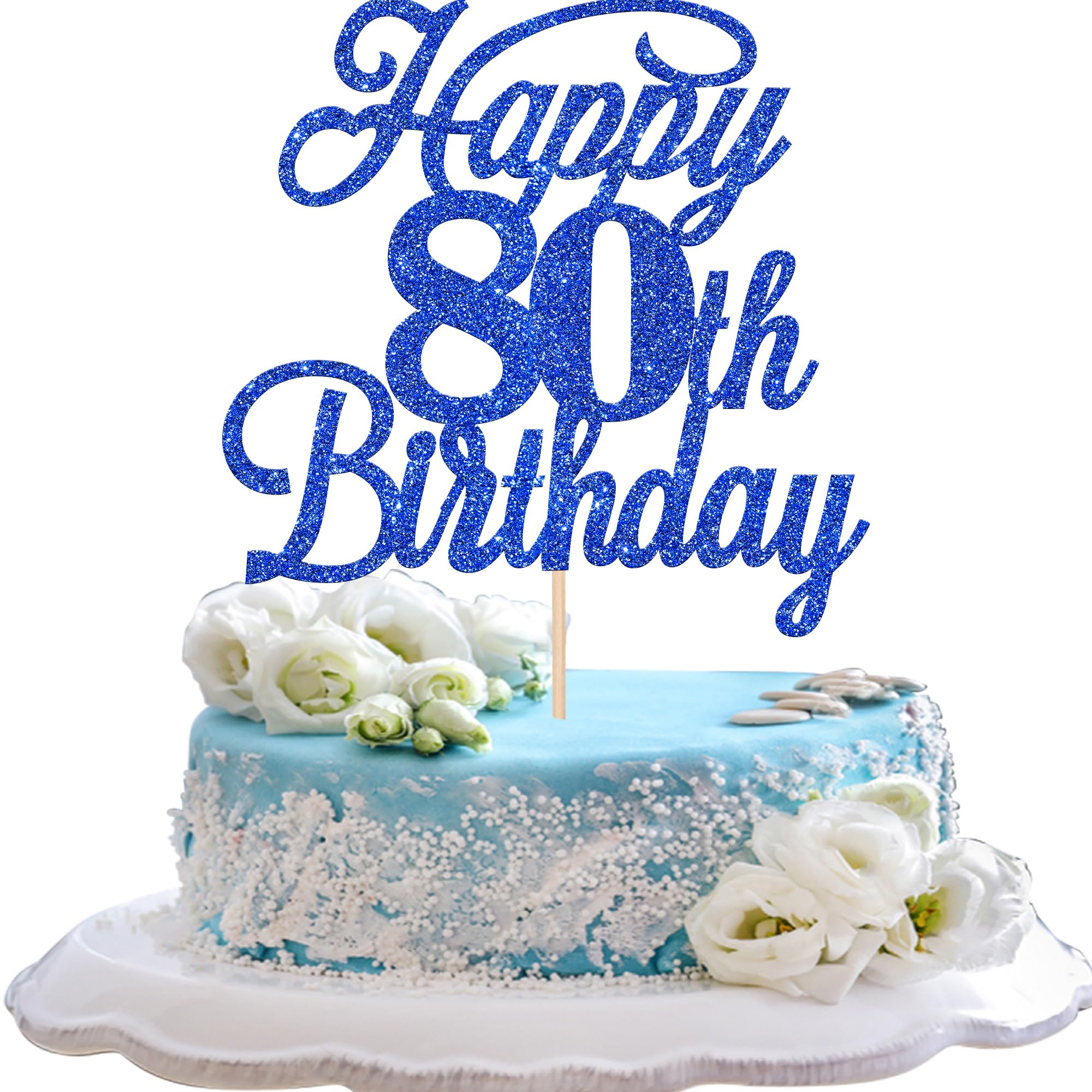 Rsstarxi 1 Pack Happy 80th Birthday Cake Topper Glitter 80 & Fabulous Cheers to 80 Years Old Birthday Cake Pick for Celebrating 80th Birthday Anniversary Party Cake Decorations Supplies Deep Blue