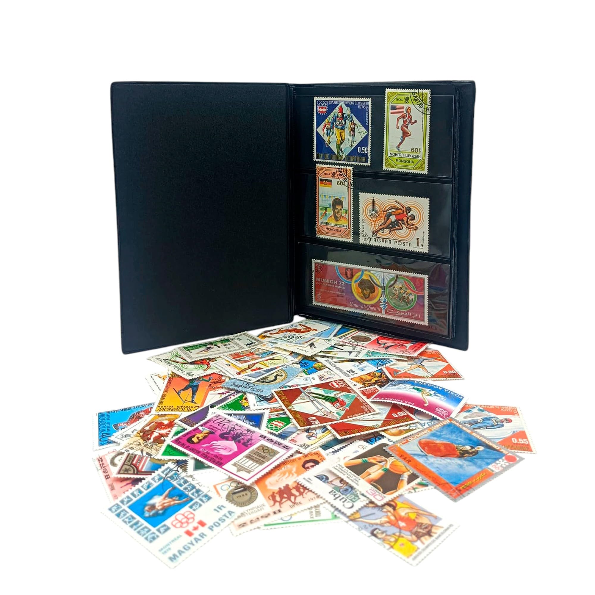IMPACTO COLECCIONABLES – 100 Olympic Games-Themed Stamps Collection with Included Album (5.5 x 7 x 0.4 in) | Enhance your philatelic collection with
