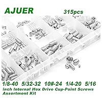 Vista 4 de 315 piezas de 16 tamaños, 1/8-40 a 5/16-18 Juego de tornillos hexagonales de acero inoxidable 304 de acero inoxidable interno hexagonal de punta