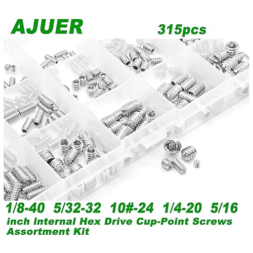 Miniatura 4 de 315 piezas de 16 tamaños, 18-40 a 516-18 Juego de tornillos hexagonales de acero inoxidable 304 de acero inoxidable interno hexagonal de punta de