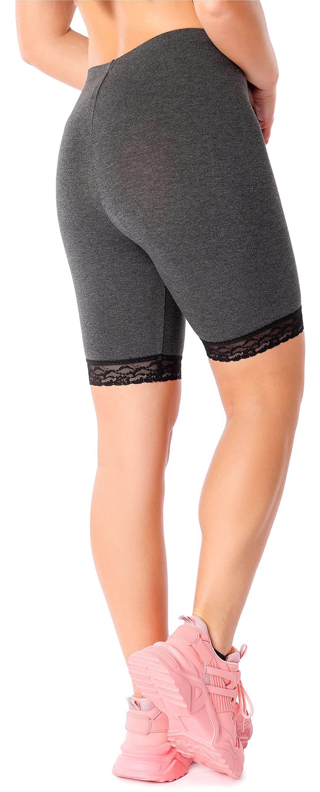 Merry Style Damskie krótkie legginsy z koronką wiskozowe spodnie z wysoką talią MS10-431