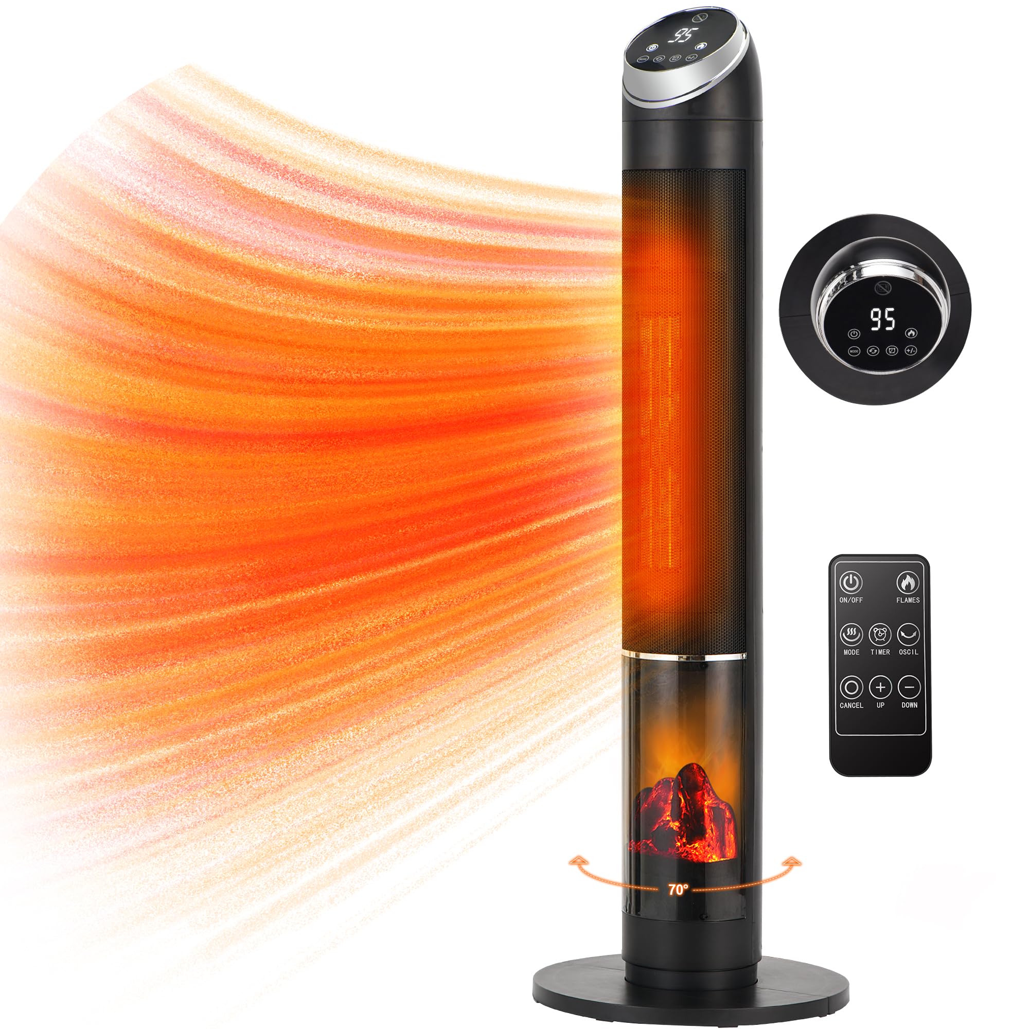 Amazon.com: AKIRES 38”Portable Space Heater,70° Oscillating Ceramic  Heater,1500W Floor Electric Fireplace Heater with Remote,Thermostat,24H  Timer,Tower Heater for Large Room,Bedroom,Office,Garage,Indoor Use : Home u0026  Kitchen