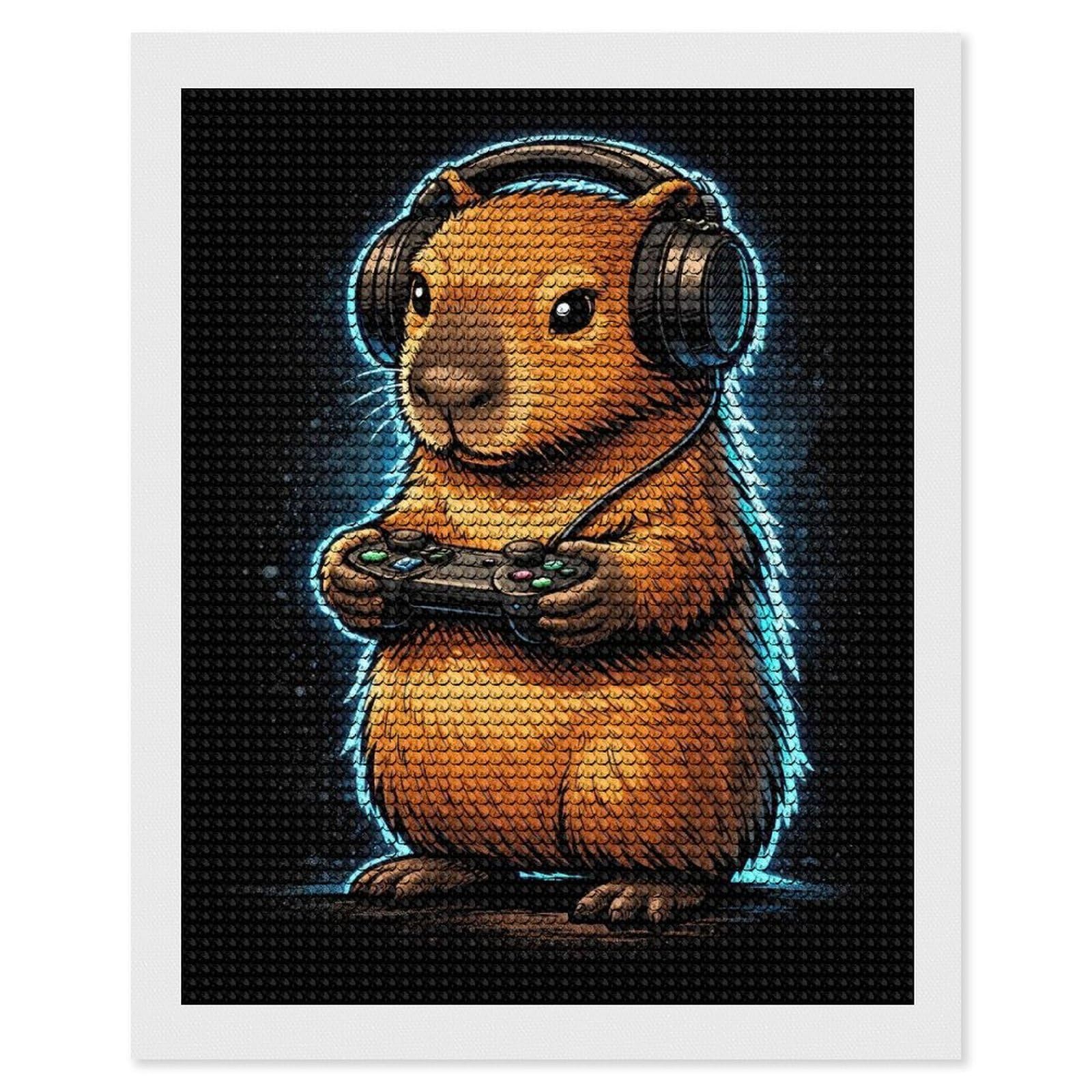 Junmoney Capybara Gamer with Headset Diamond Painting Set 16"x20", Arts and Crafts, Wall Art Gift, Full Kit Included, Relaxing Handmade Project