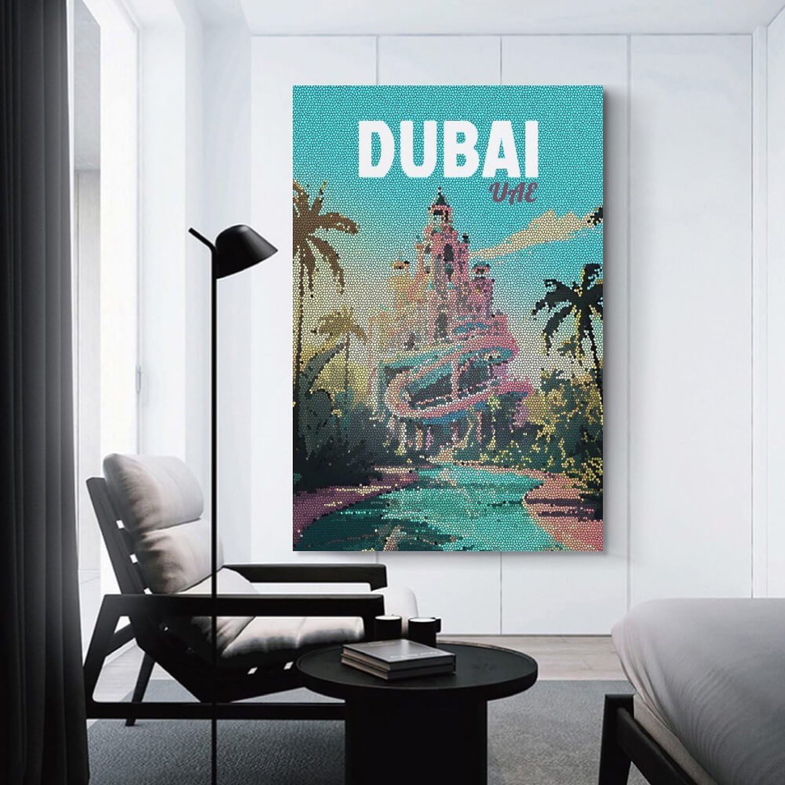 Junmoney Dubai UAE Mosaic Art Decorative Canvas Print 24x36inch(60x90cm), for Apartment Walls, Studios Or Work Areas, Home Artwork for Modern Interiors