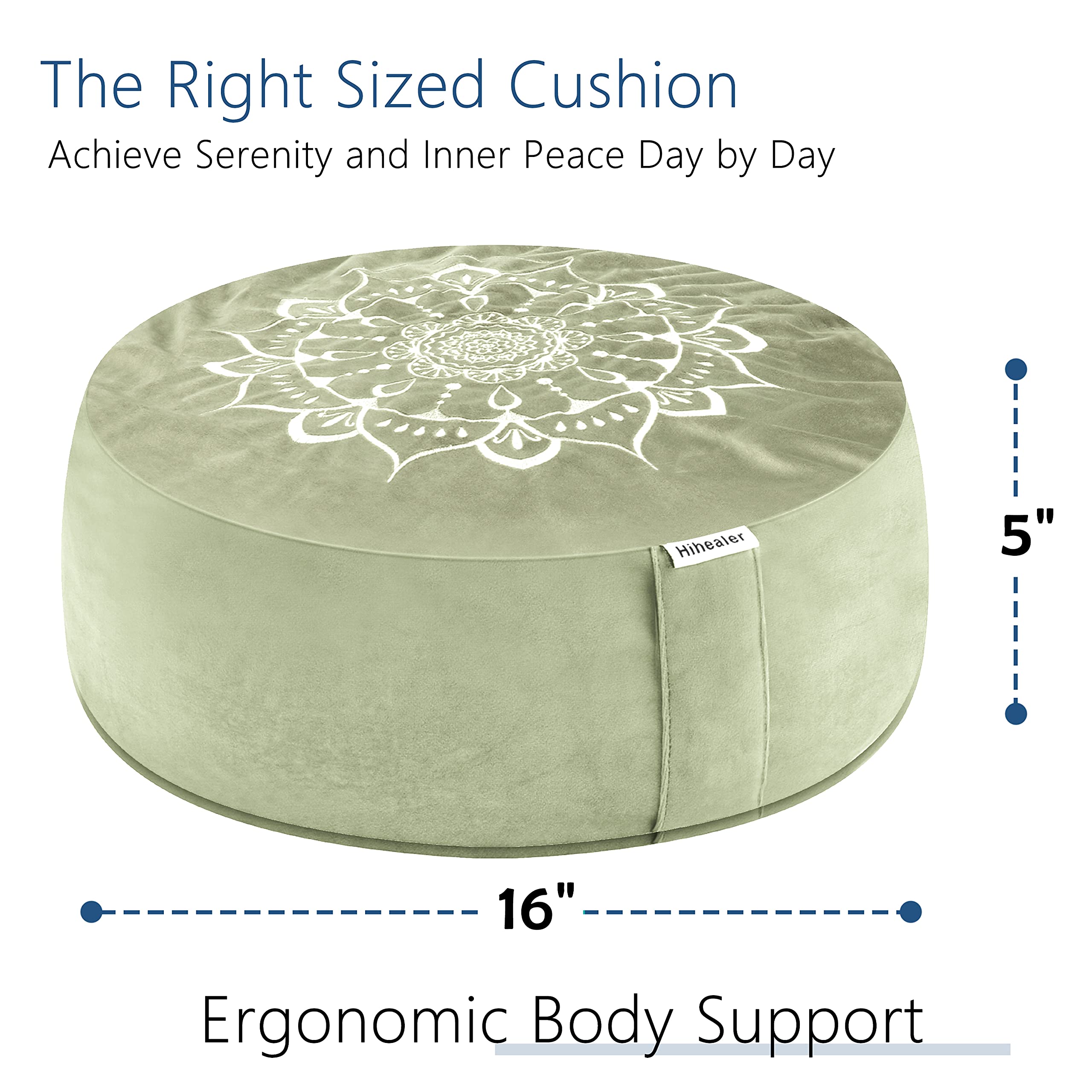Hihealer Coussin de Méditation avec Housse en Velours - Grand Zafu Tibétain pour Yoga et Méditation, Rempli de Cosses de Sarrasin, Cadeau Relaxation pour Femme