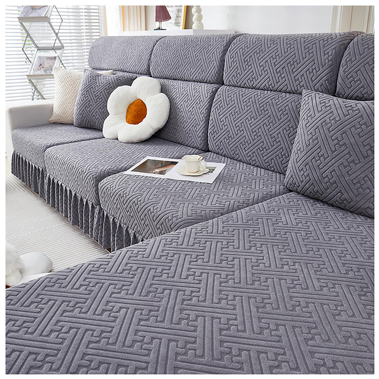Housse de canapé en velours jacquard gris haut de gamme pour fauteuil XL