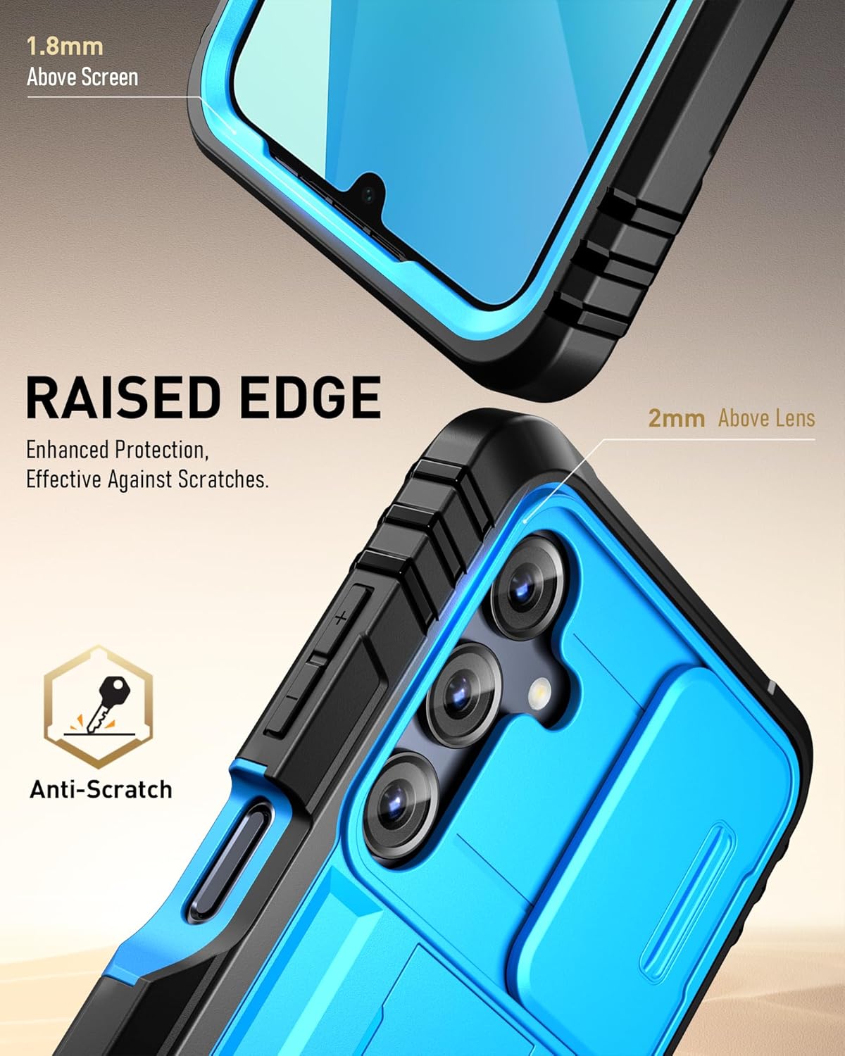 Poetic Revolution Case for Samsung Galaxy A17 / A16 5G, [Slide Camera Cover], [20FT Mil-Grade Drop Tested], Full-Body Rugged Shockproof Cover with Kickstand and Built-in-Screen Protector, Light Blue