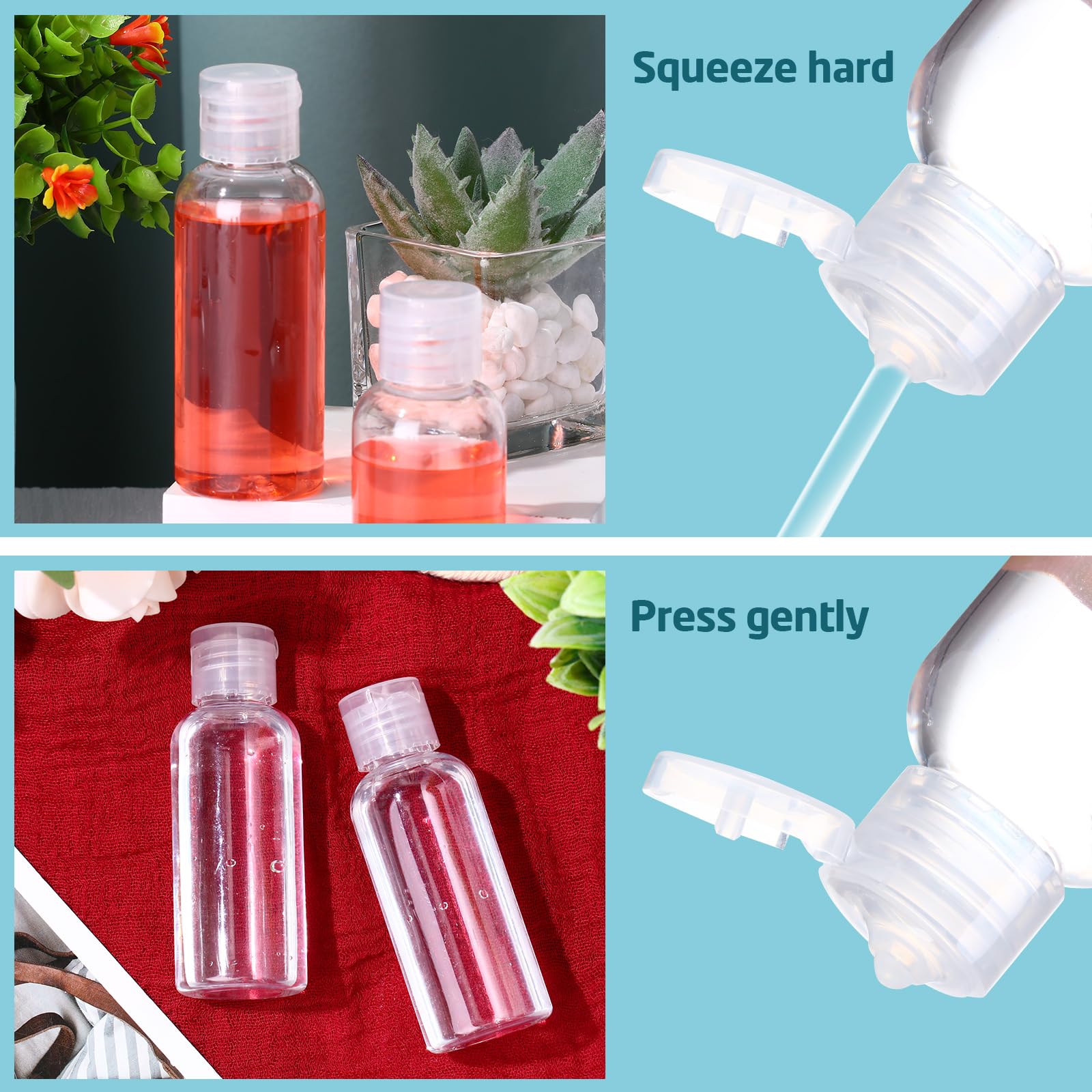 Zhehao 200 Pcs 2 oz Clear Plastic Empty Bottles Small Travel Size Bottles with Flip Cap Empty Transparent Dispenser Container for Liquids Toiletries Shampoo Lotion Conditioner