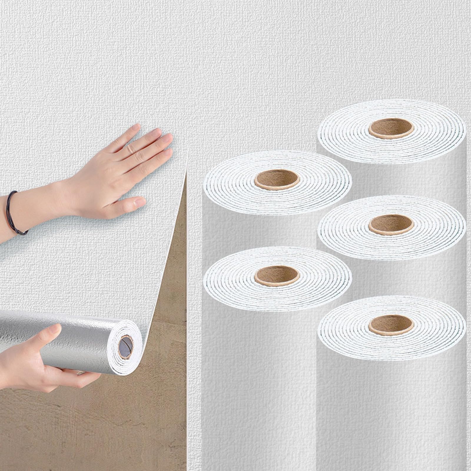 Takezuaa 5 Roll Self Adhesive Thermal Wallpaper 3mm Thick White Textured