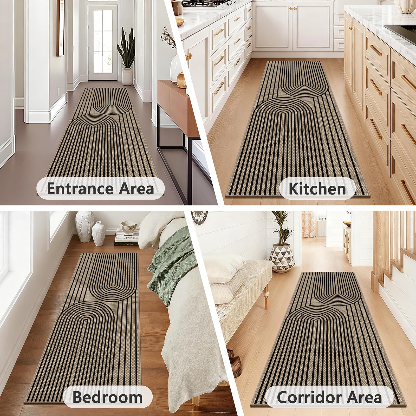 Teppich Läufer Flur 80x150cm, Jute Aussehen Küchenteppich, Waschbarer Teppich Flur, rutschfest Küchenläufer, Schwarz Outdoor Teppich für Küche, Wohnzimmer, Schlafzimmer, Diele, Eingang, Balkon