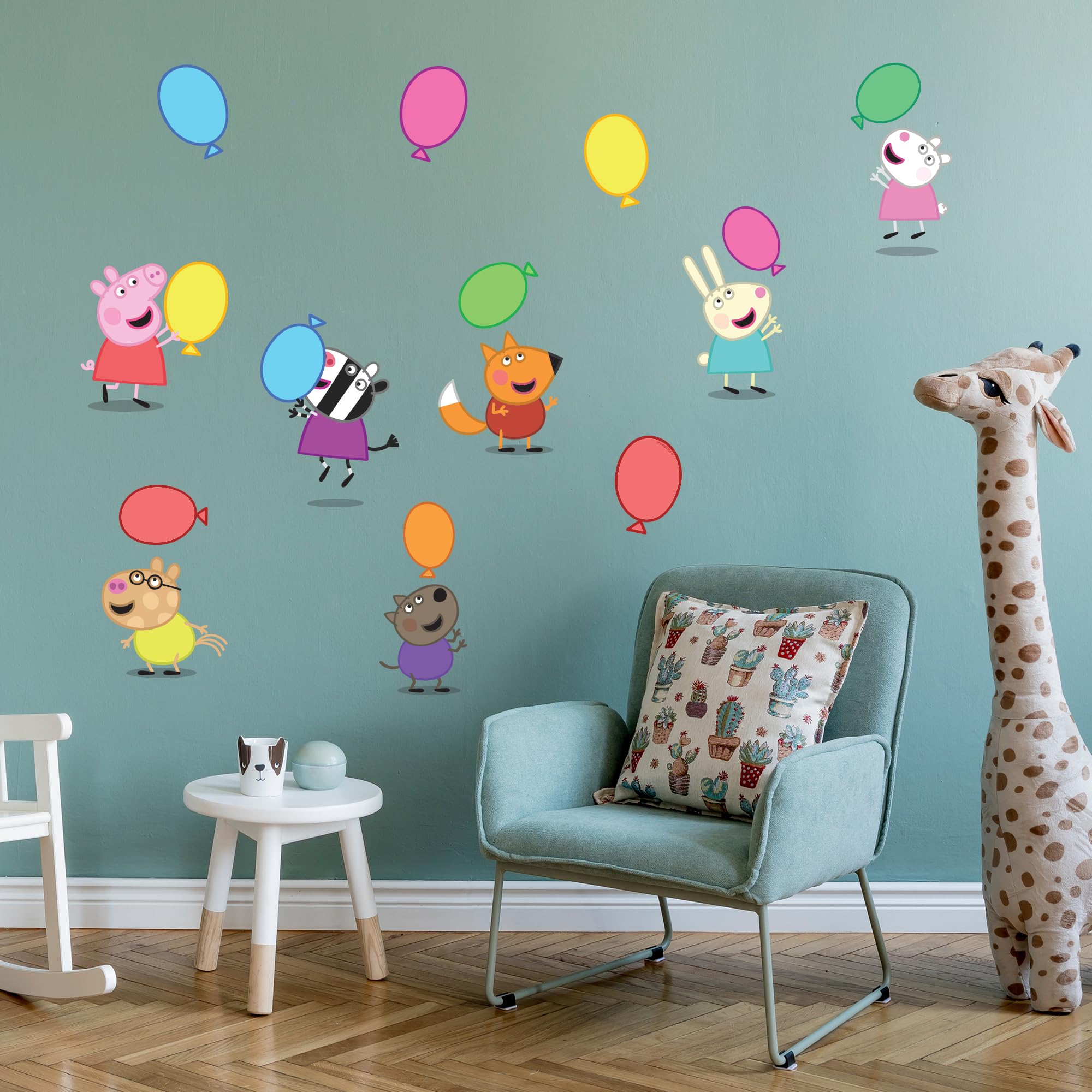 Peppa Pig Wall Sticker - Peppa Pig and Friends Playing with Balloons Set Wall Decal Kids Art (60cm Width x 30cm Height)